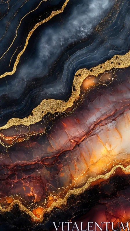 Dark marble veins with vivid gold and glowing ember tones.