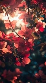 Luminous Red Blossoms Silhouetted Against Warm Sunlight.