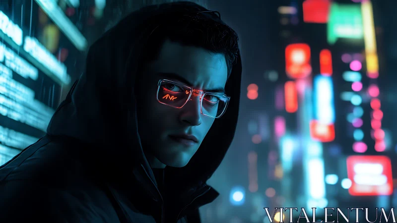 Neon reflections sharpen the hacker’s quiet midnight resolve