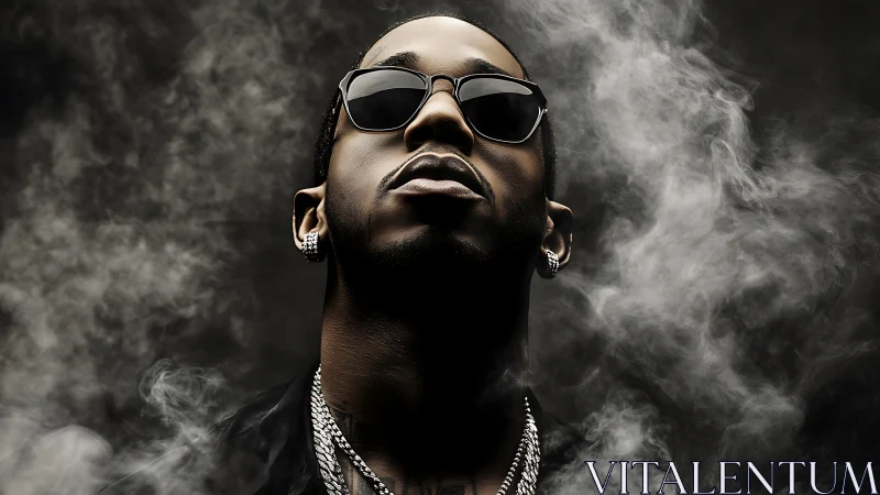 Moody hip-hop portrait in fumes with hard dramatic lighting.