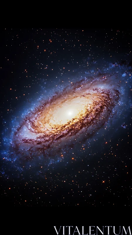 Spiral galaxy core with luminous dust lanes and starfield halo.