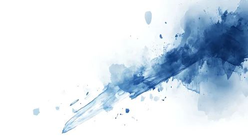 Abstract blue watercolor brush stroke on white minimal background.