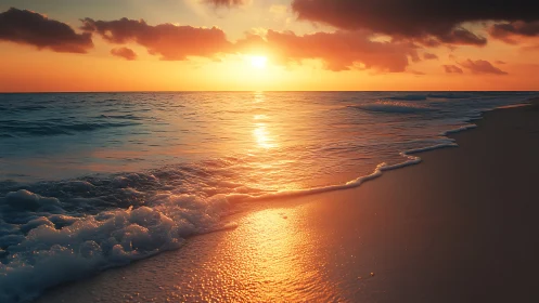 Littoral wavefront under low-angle solar incidence at sunset.