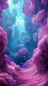 Vibrant digital coral canyon with glowing purple reefs.