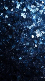 Midnight crystal macro texture with luminous blue bokeh field.