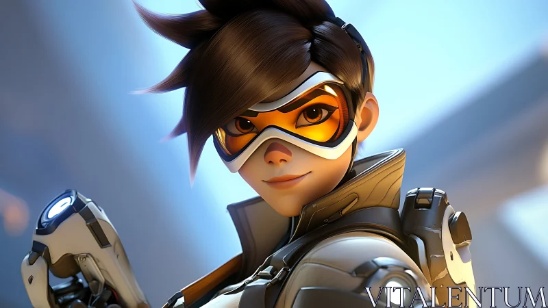 Energetic sci fi hero smiles with bright confident focus