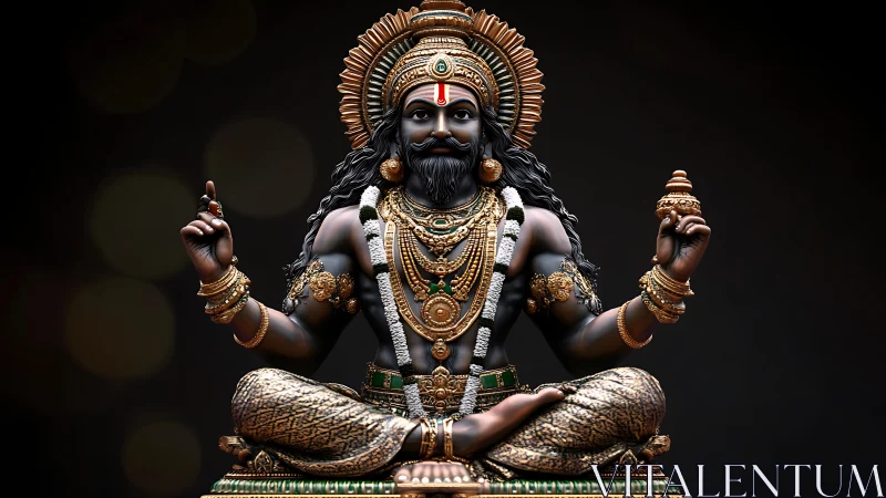 Ornate seated Hindu deity statue with intricate gold adornments