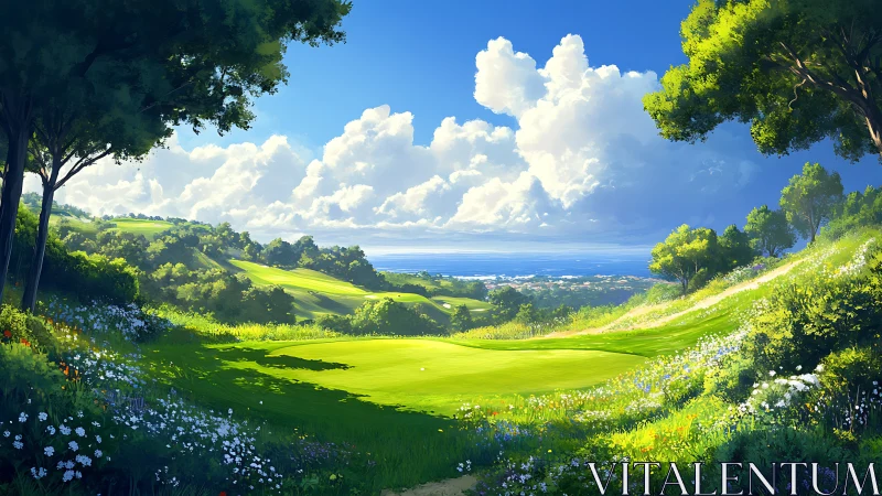 Sunlit coastal fairway drifting into a painted summer dream.