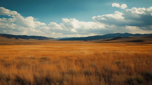Grassland plain extends toward distant mountain ridgeline