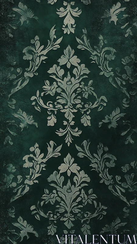 Emerald baroque damask pattern with textured metallic relief.