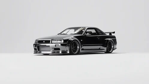 Midnight-tuned skyline prowls a pristine white studio
