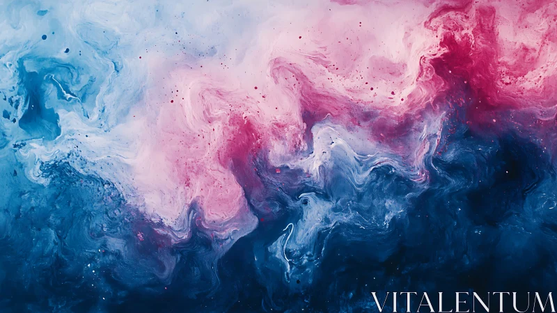 Soft cosmic tides of pink and blue drifting together.