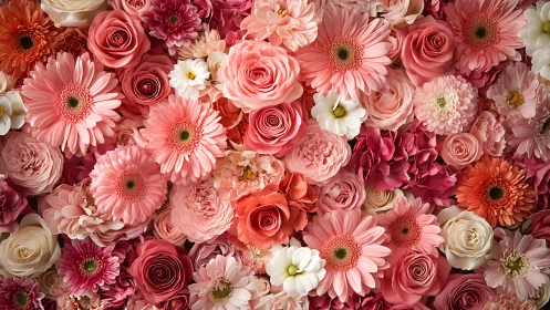 Blooming Garden of Pink and Red Flowers.