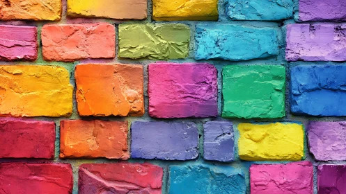 Color-drenched bricks march across a jubilant urban wall