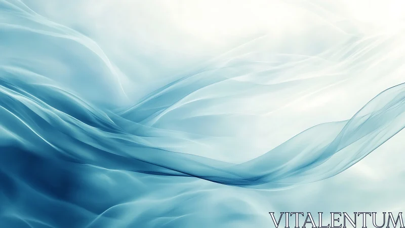 Ethereal blue waves flow through a serene abstract sky