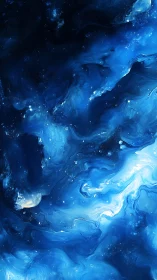 Blue fluid abstract pattern with swirling luminous forms.