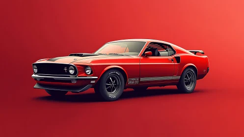 Red classic muscle car rendered on solid red background.