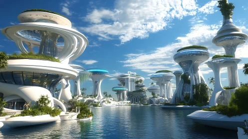 Futuristic Floating City with Spiral Architecture.