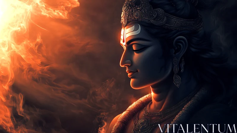 Radiant divine profile meets swirling flame and quiet shadow