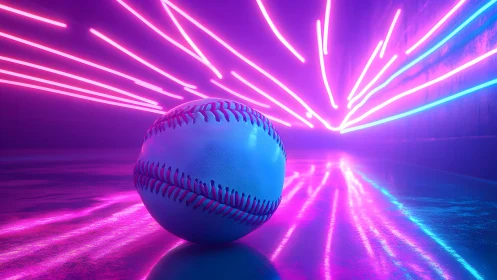 Baseball in Neon Lights with Futuristic Glowing Purple and Blue Style.