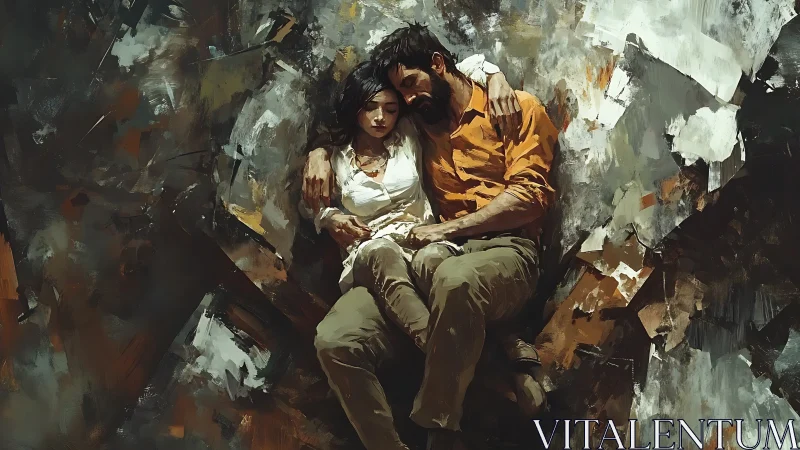 Figurative Rendering with Gestural Brushwork: Two Figures Juxtaposed Against Weathered Architectural