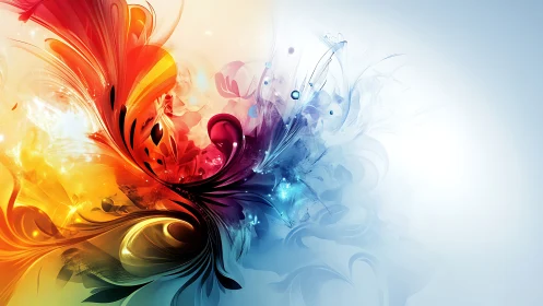 Colorful swirls meeting cool light in a dreamy embrace.