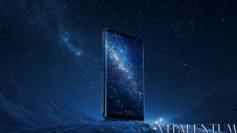 Starfield smartphone portal standing in a frozen midnight sky.