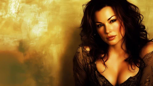 Digital portrait of woman against diffuse golden background.