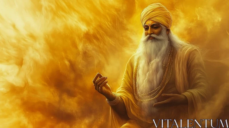 Golden-hued spiritual elder rendered in high-detail digital painting
