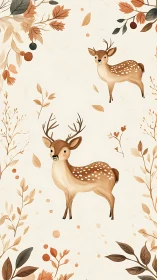 Young deer stand among soft autumn foliage pattern