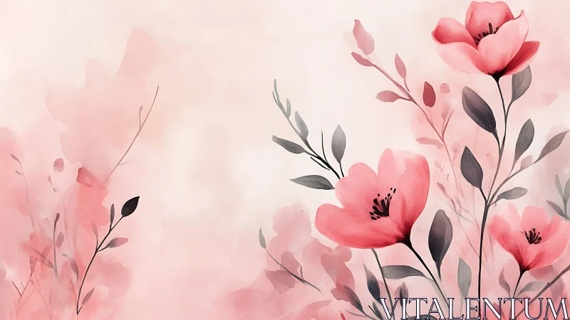 Soft Pink Florals with Luminous Watercolor Rendering and Botanical Gradient Composition