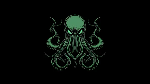 Bioluminescent Cthulhu cephalopod emblem on void black