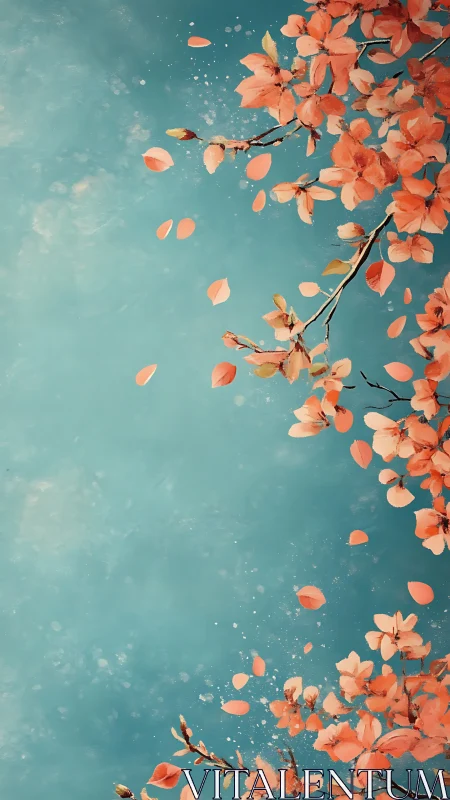 Ethereal Coral Blossoms Cascading Against Turquoise Sky.