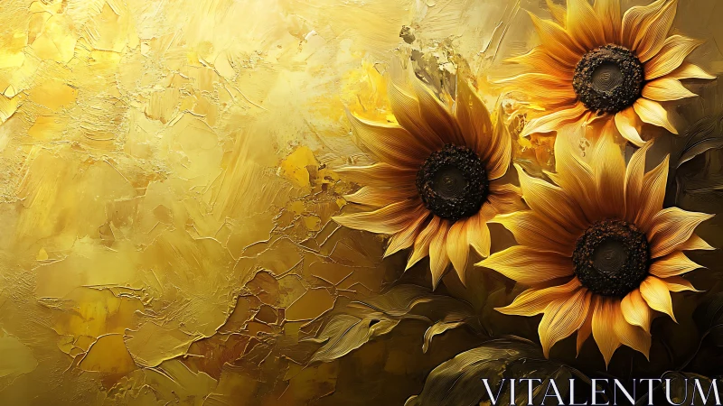 Textured impasto sunflowers rendered with layered golden brushstrokes