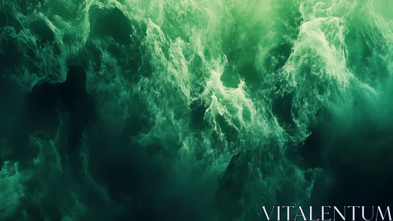 Abstract Green Ocean Waves in Dramatic Lighting, Digital Art Style.