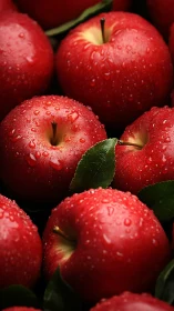 Ripe red apples glisten with fresh dew in rich close-up view