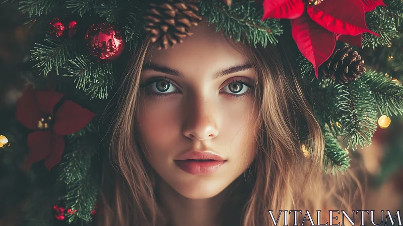 Holiday wreath portrait glows with calm winter charm