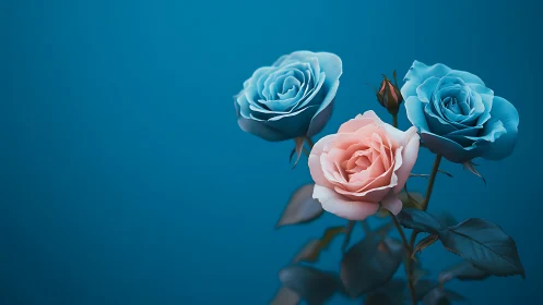 Three Beautiful Roses Against a Stunning Teal Backdrop