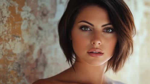 Photorealistic portrait of woman with short brunette hair.