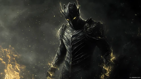 Dark infernal knight in jagged plate armor with ember glow