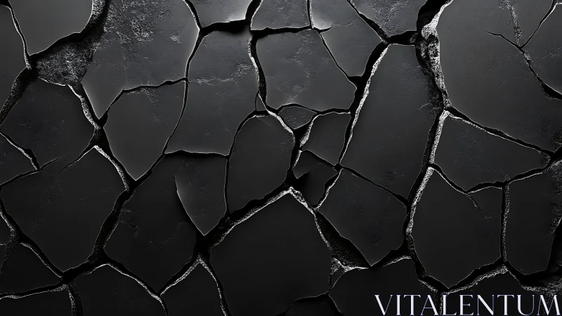 Cracked dark surface with irregular fragmented plates texture.