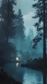 Nocturnal Camp Luminescence Among Coniferous Forest Mist.