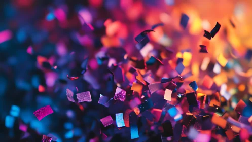 Glowing rainbow confetti swirling in a joyful party blur.
