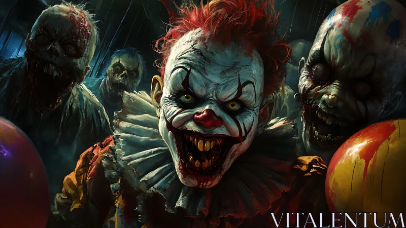 Demonic killer clown lunges forward amid undead horde