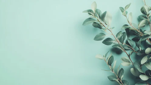 Eucalyptus Branches on Pastel Green Background, Minimalist Botanical.