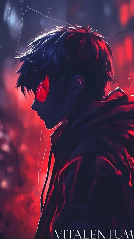 Neon backlit vigilante in profile rendered in cyber-noir hues