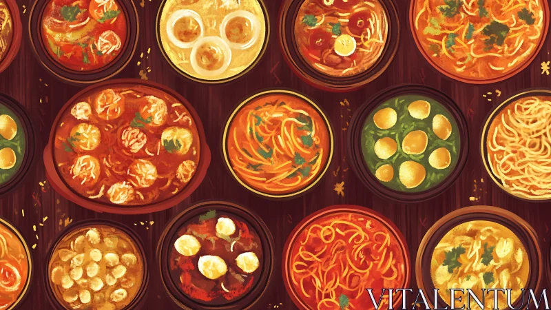 Cozy bowls of colorful soups invite a comforting taste journey.