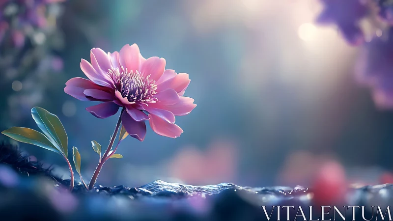 Pink Flower with Layered Petals and Soil Surface.
