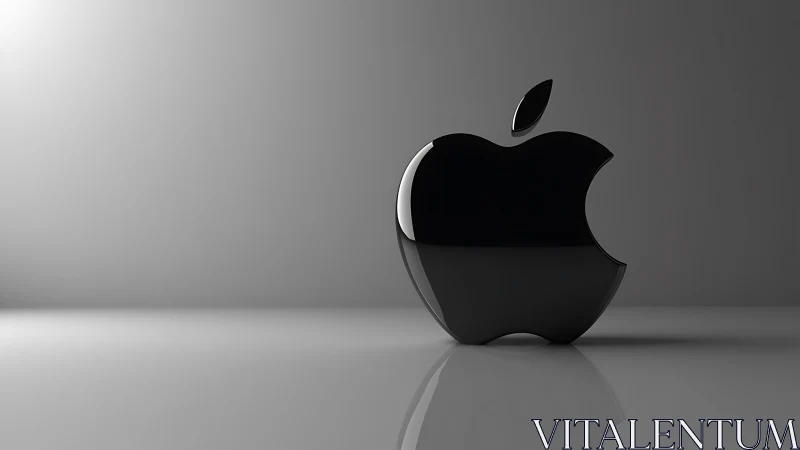 Glossy black fruit of tech stands in a storm of soft greys