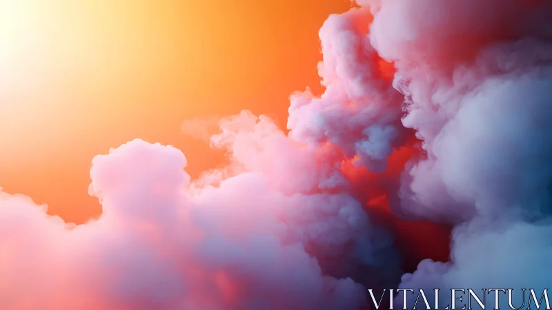 Colorful vapor clouds glow against intense orange sky